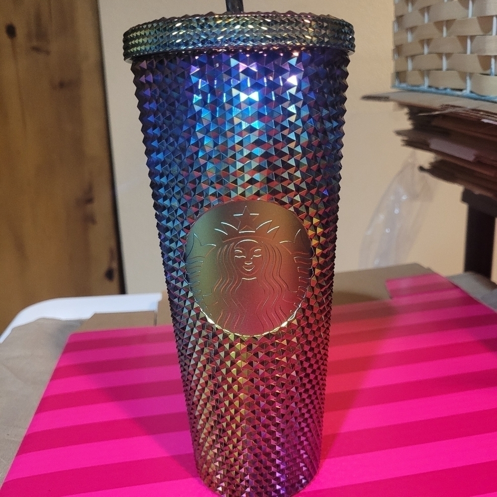 NWT Limited Edition Starbucks Rainbow Oil Slick Studded 24oz tumbler - Picture 1 of 4